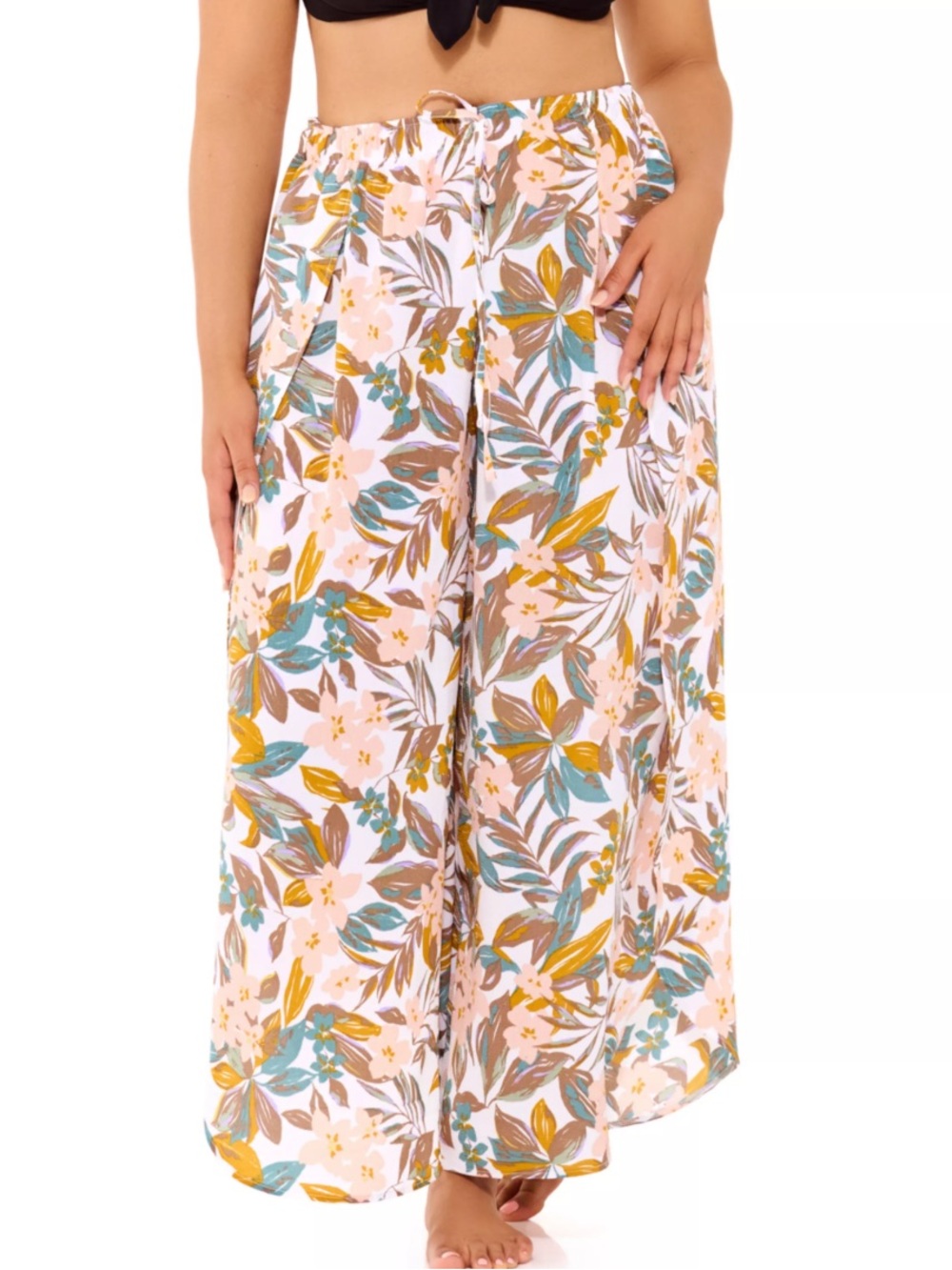 Freshwater Floral Side Slit Swim Cover Up Pants